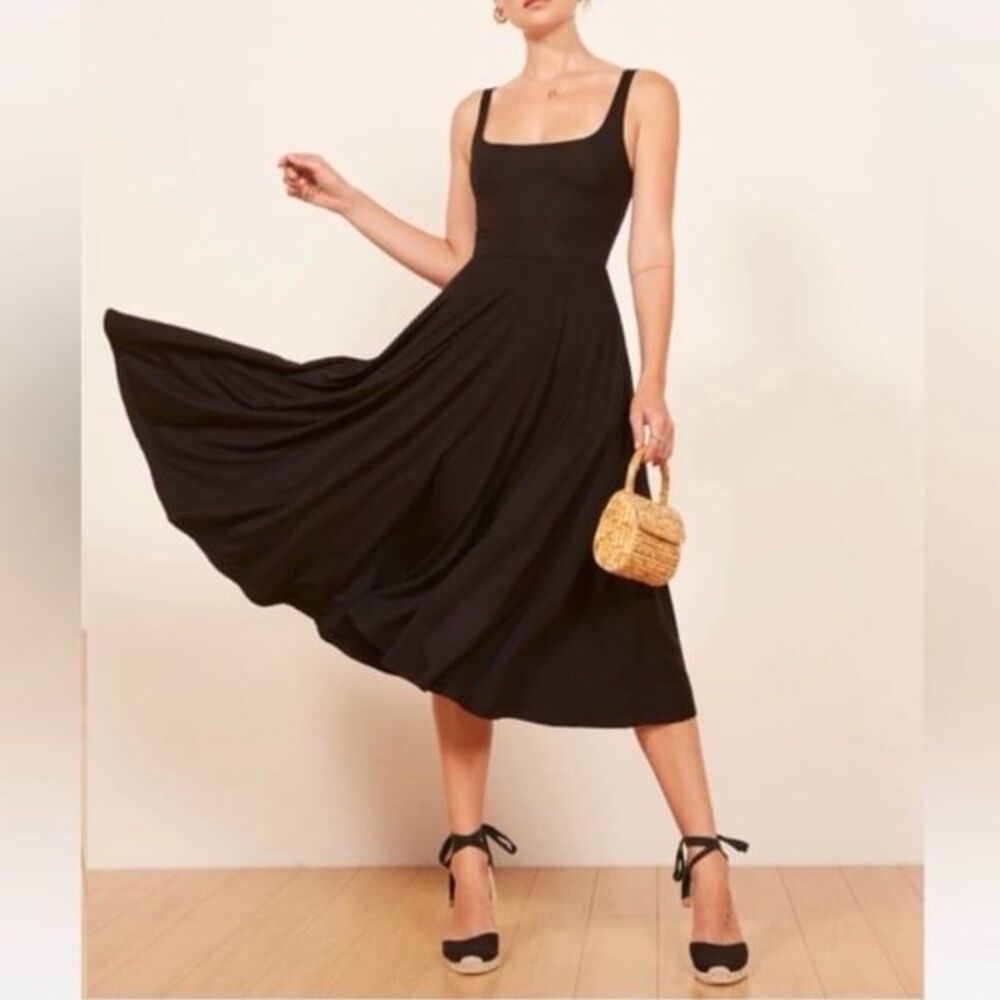 Reformation Jeans Rou Black Fit & Flare Scoop Neck Midi Tank Dress Size XL